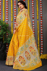 Regal Silver Zari Worked Yellow Heavy Banarasi Saree